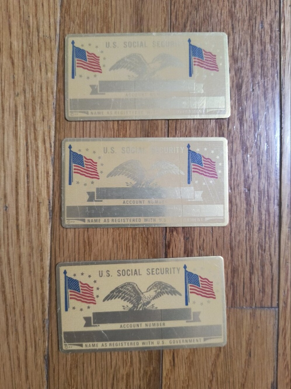Lot Of 3 Vintage Perma Plate US Social Security Card Engraveable Metal Cards